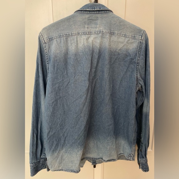 Zara denim shirt patches distressed unisex large button up boho Zip Code 1992 - Picture 4 of 13